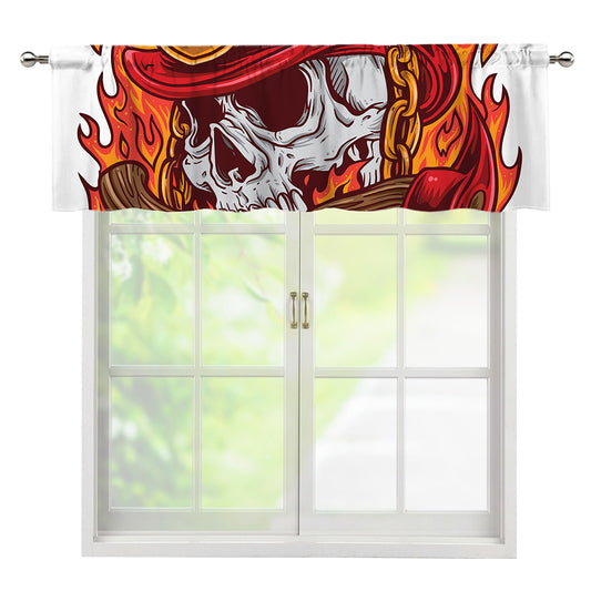 Flaming Firefighter Skull Print Window Valance
