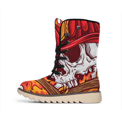 Flaming Firefighter Skull Print Winter Boots