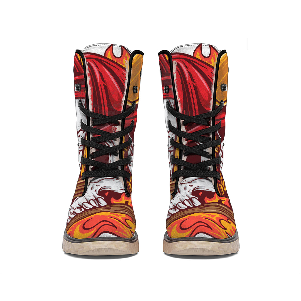 Flaming Firefighter Skull Print Winter Boots