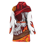 Flaming Firefighter Skull Print Women's Bathrobe