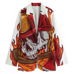 Flaming Firefighter Skull Print Women's Cotton Blazer