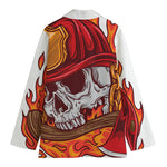 Flaming Firefighter Skull Print Women's Cotton Blazer