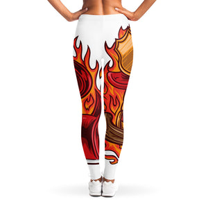 Flaming Firefighter Skull Print Women's Leggings