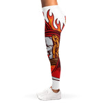 Flaming Firefighter Skull Print Women's Leggings