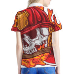 Flaming Firefighter Skull Print Women's Polo Shirt