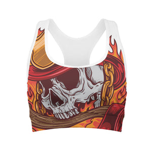 Flaming Firefighter Skull Print Women's Sports Bra