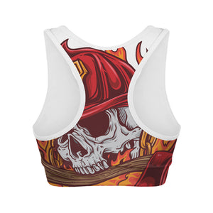 Flaming Firefighter Skull Print Women's Sports Bra