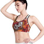 Flaming Firefighter Skull Print Women's Sports Bra