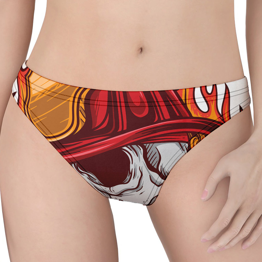 Flaming Firefighter Skull Print Women's Thong