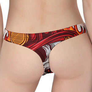 Flaming Firefighter Skull Print Women's Thong