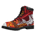 Flaming Firefighter Skull Print Padded Collar Lace Up Boots