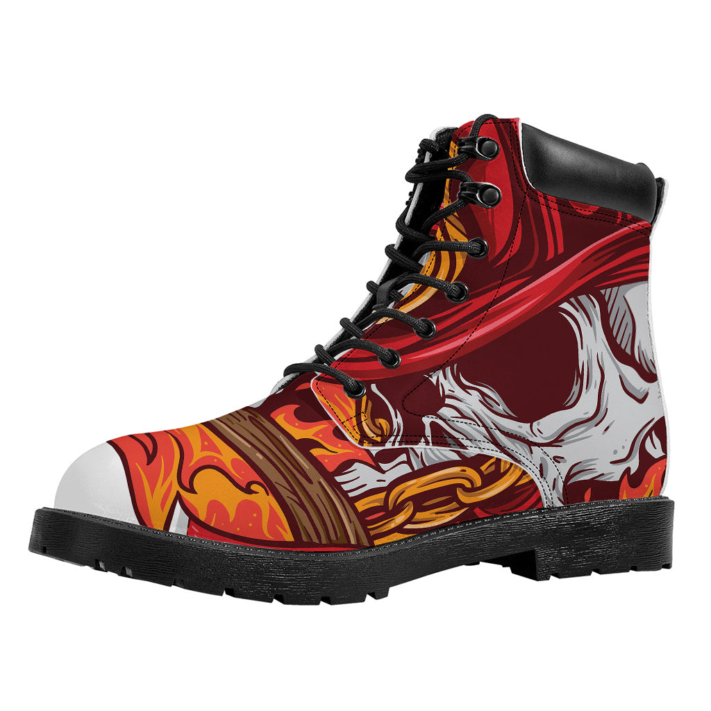 Flaming Firefighter Skull Print Work Boots