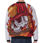 Flaming Firefighter Skull Print Zip Sleeve Bomber Jacket