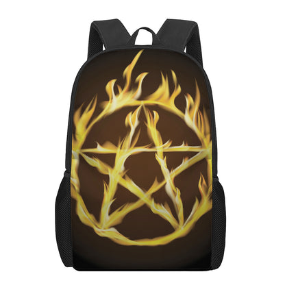 Flaming Pentagram Symbol Print 17 Inch Backpack