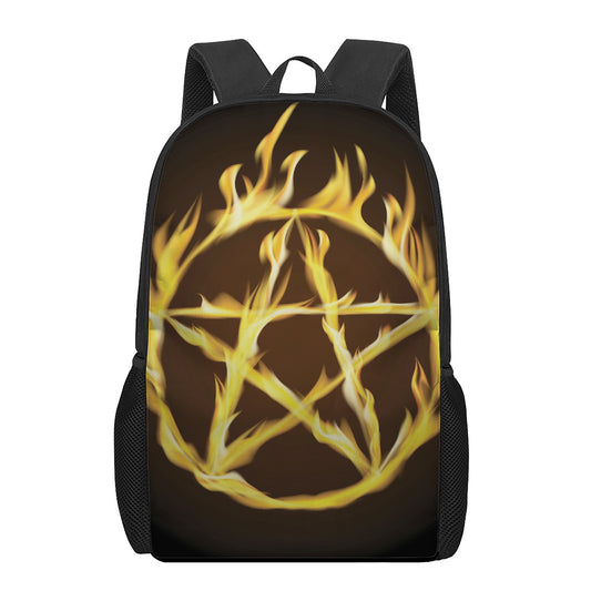Flaming Pentagram Symbol Print 17 Inch Backpack