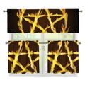 Flaming Pentagram Symbol Print 3 Piece Kitchen Curtains