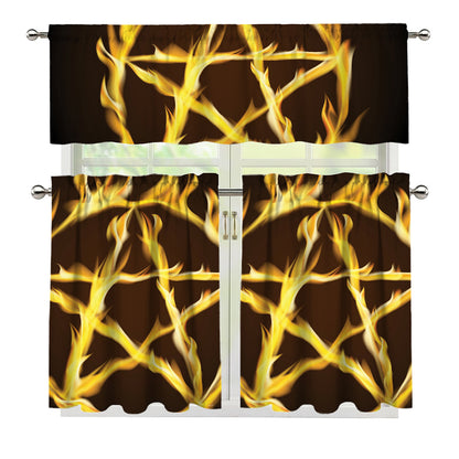 Flaming Pentagram Symbol Print 3 Piece Kitchen Curtains