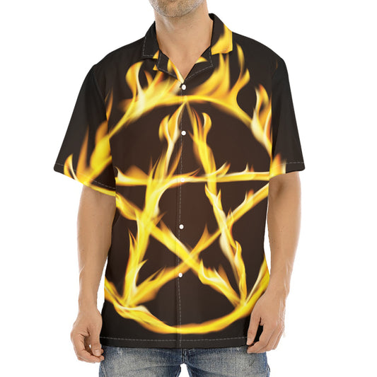 Flaming Pentagram Symbol Print Aloha Shirt