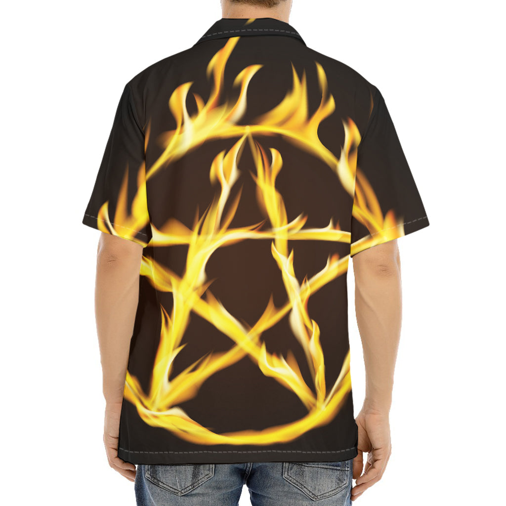 Flaming Pentagram Symbol Print Aloha Shirt