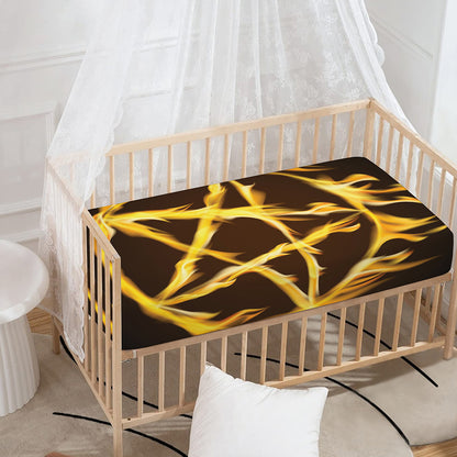 Flaming Pentagram Symbol Print Baby Crib Sheet