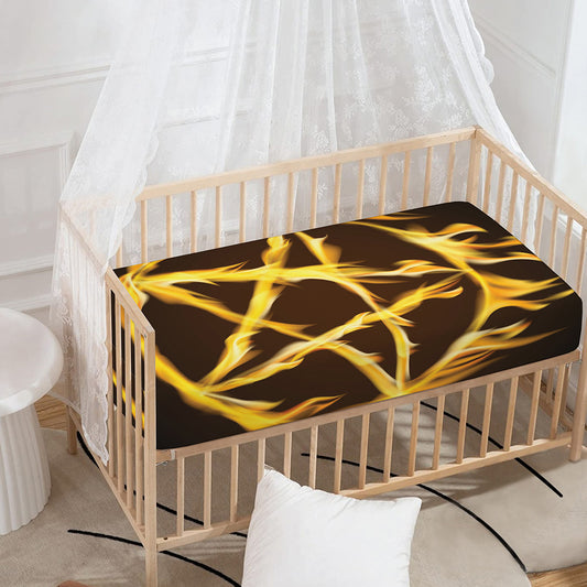 Flaming Pentagram Symbol Print Baby Crib Sheet