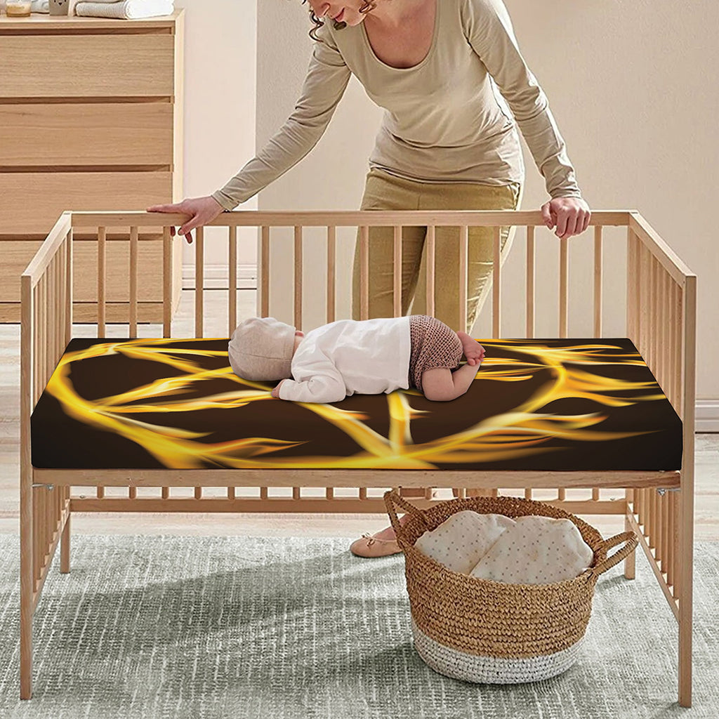 Flaming Pentagram Symbol Print Baby Crib Sheet