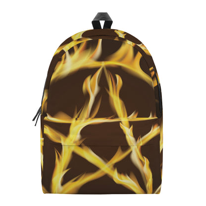 Flaming Pentagram Symbol Print Backpack