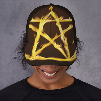 Flaming Pentagram Symbol Print Baseball Cap