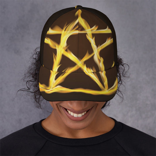 Flaming Pentagram Symbol Print Baseball Cap