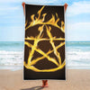 Flaming Pentagram Symbol Print Beach Towel