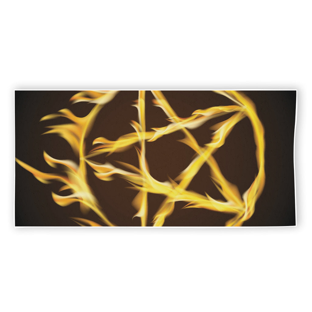 Flaming Pentagram Symbol Print Beach Towel