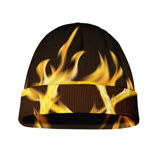 Flaming Pentagram Symbol Print Beanie