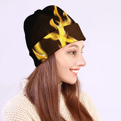 Flaming Pentagram Symbol Print Beanie