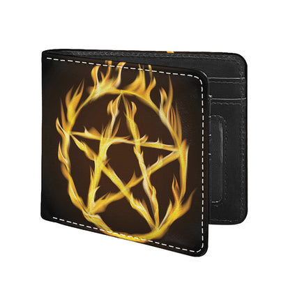 Flaming Pentagram Symbol Print Bifold Wallet