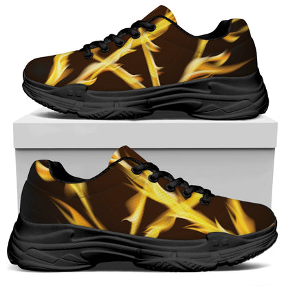 Flaming Pentagram Symbol Print Black Chunky Shoes
