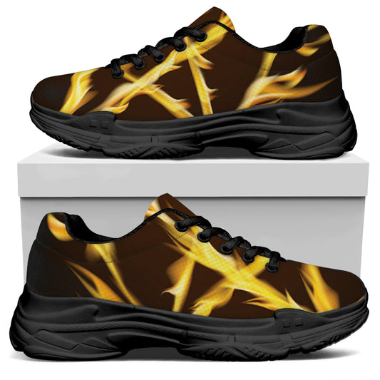 Flaming Pentagram Symbol Print Black Chunky Shoes