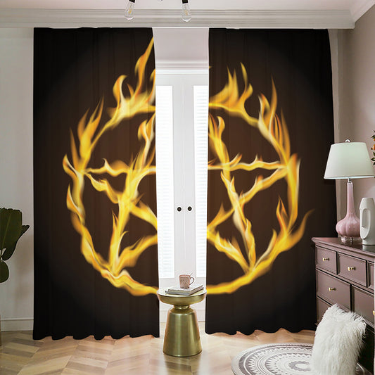 Flaming Pentagram Symbol Print Blackout Pencil Pleat Curtains