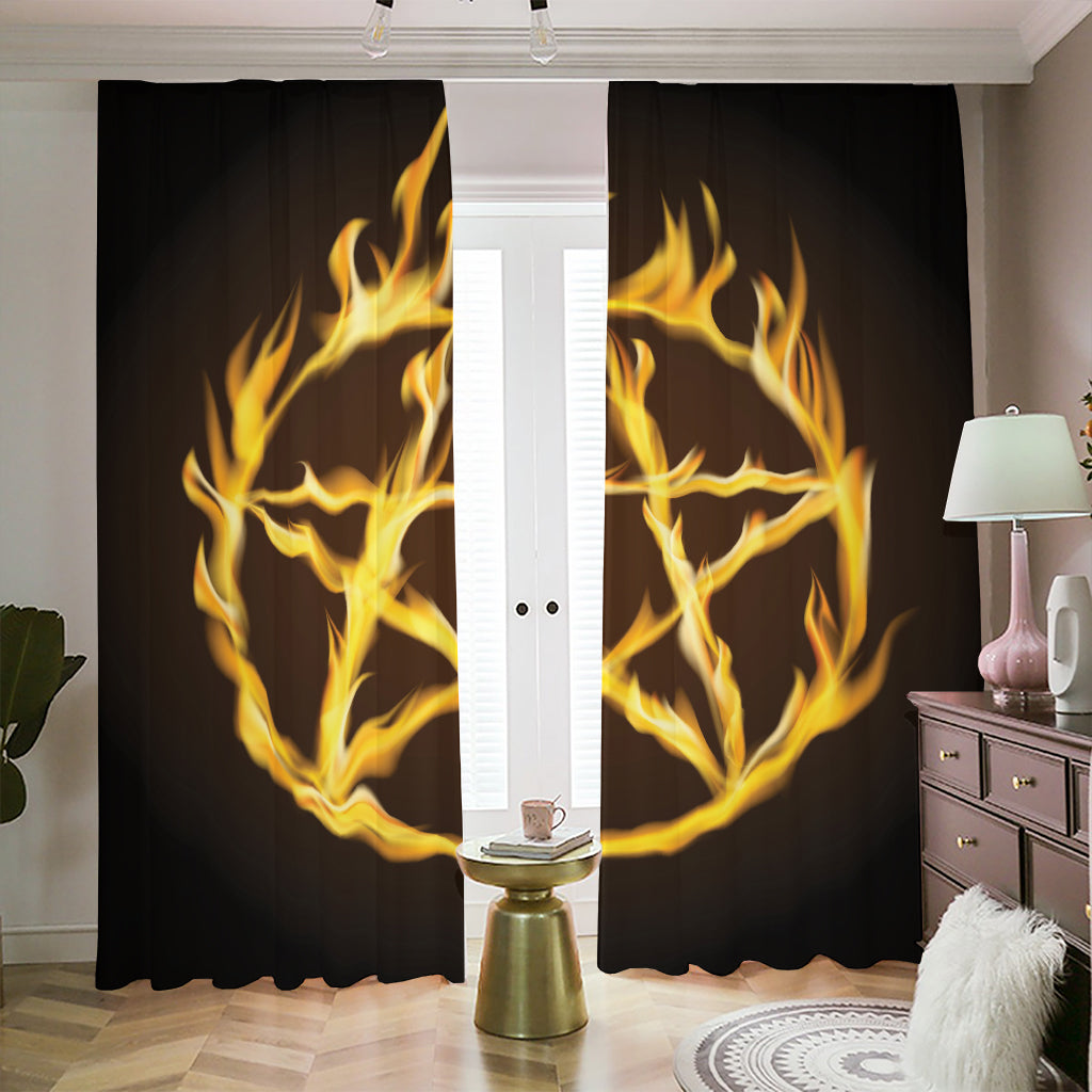 Flaming Pentagram Symbol Print Blackout Pencil Pleat Curtains