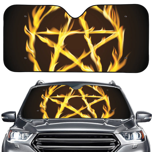 Flaming Pentagram Symbol Print Car Windshield Sun Shade