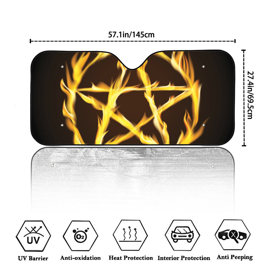 Flaming Pentagram Symbol Print Car Windshield Sun Shade