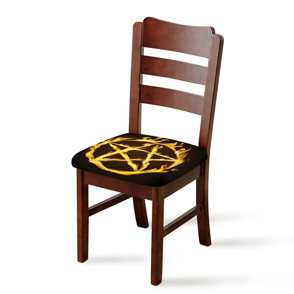 Flaming Pentagram Symbol Print Chair Cushion Cover