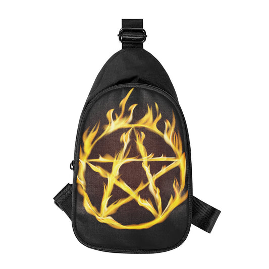 Flaming Pentagram Symbol Print Chest Bag