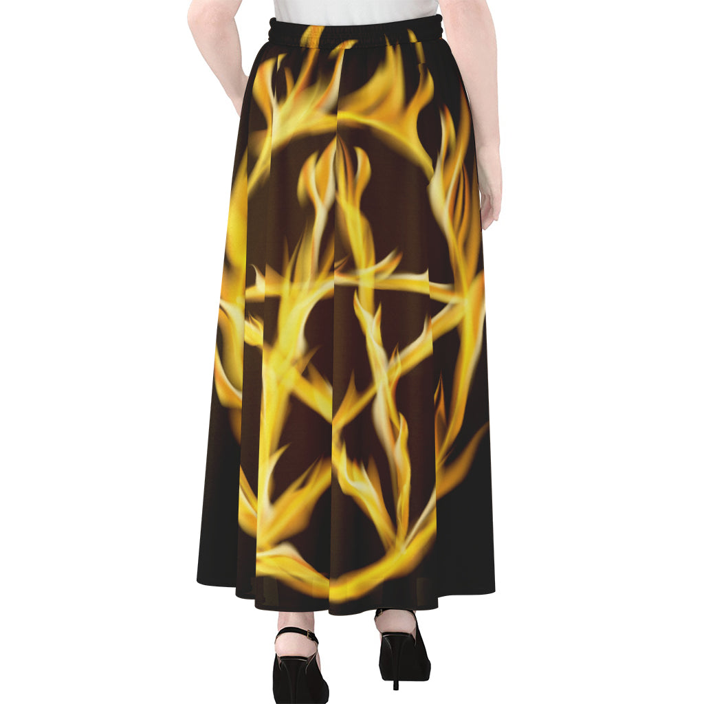 Flaming Pentagram Symbol Print Chiffon Maxi Skirt
