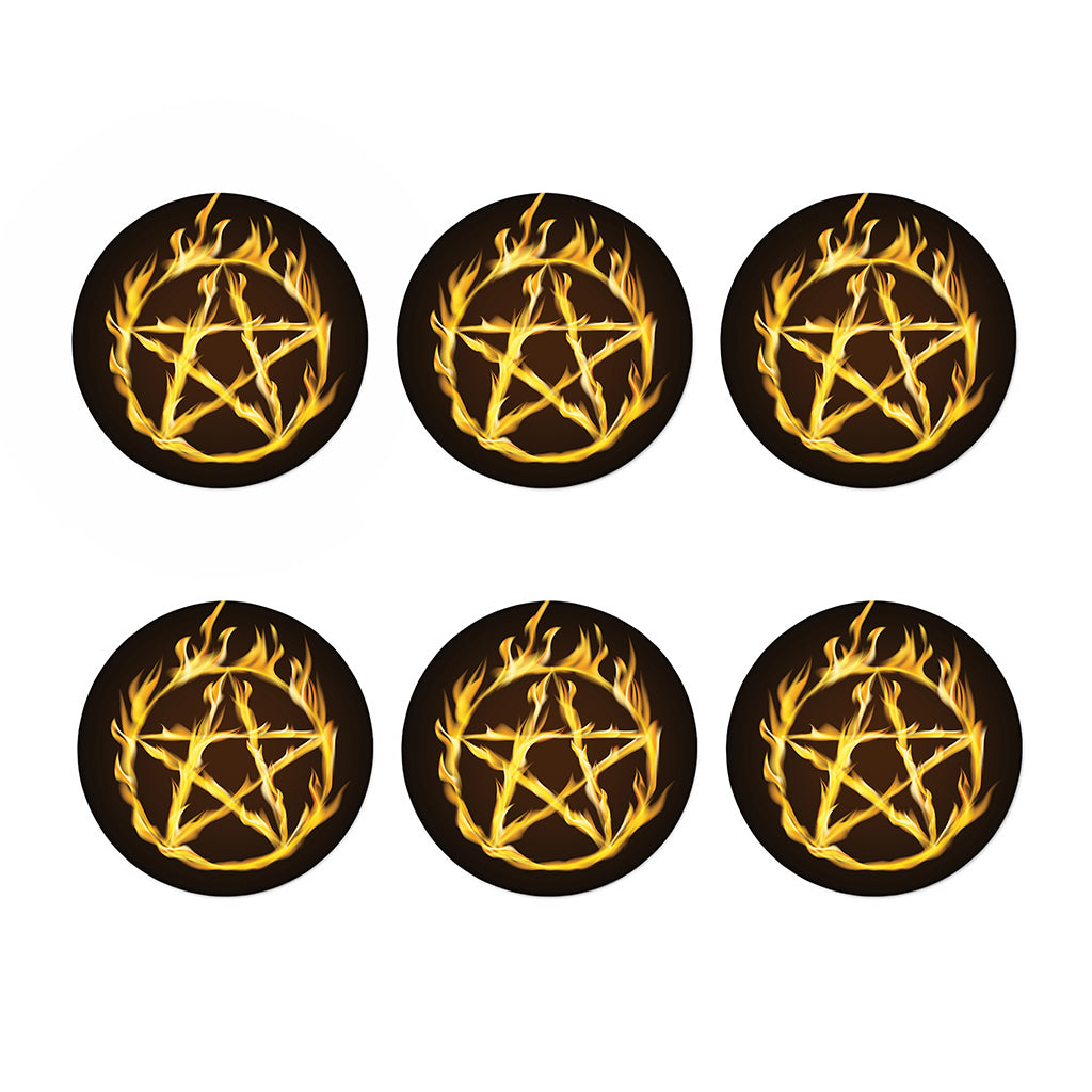 Flaming Pentagram Symbol Print Coaster Set