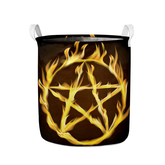 Flaming Pentagram Symbol Print Collapsible Laundry Basket