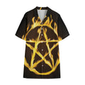 Flaming Pentagram Symbol Print Cotton Hawaiian Shirt