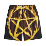 Flaming Pentagram Symbol Print Cotton Shorts