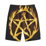 Flaming Pentagram Symbol Print Cotton Shorts