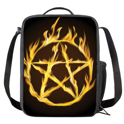 Flaming Pentagram Symbol Print Crossbody Lunch Bag