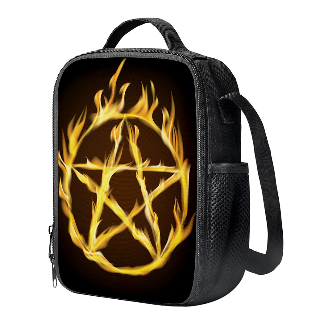 Flaming Pentagram Symbol Print Crossbody Lunch Bag